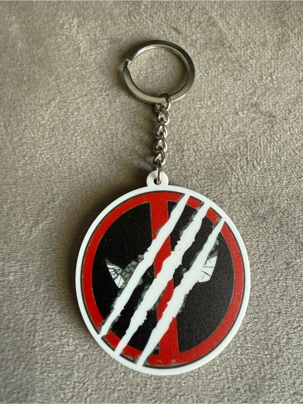 Marvel Deadpool & Wolverine White Keychain with Red and Yellow Logo